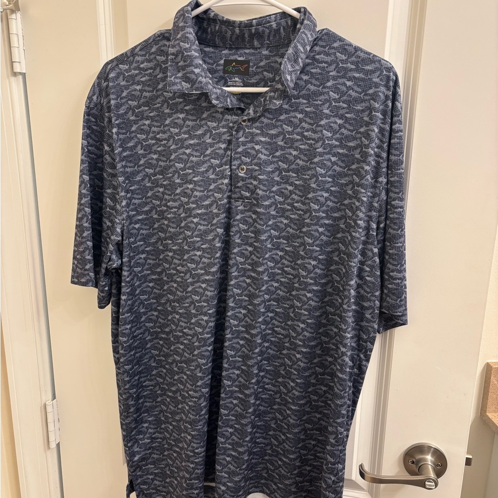 Men's Greg Norman Navy Shark Patterned  Polo